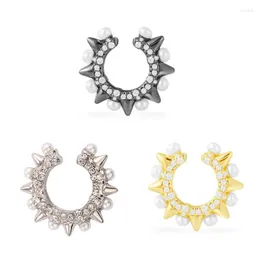 Orecchini a cerchio Piccolo Spike Mono Ear Jackets scorrevoli con polsino di perle Pavé di cristallo CZ