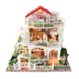 Mimarlık Diy evi el yapımı çocuk bebek 37cm kit 13845 Minyatürler Villa Oyuncak DIY Minyatür Dollhouse Mobilya Casas En Miniatura Hediye 220829