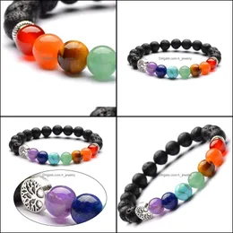 Braccialetti di fascino 6mm 8mm Lava Stone Tree of Life 7 Chakra Healing nce perle Reiki Buddha Preghiera Essenziale Olio Diffusore Br Dhseller2010 DHA3S