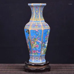 Antiguo Royal Chino porcelana Jarrón de porcelana Vaso de flores decorativas para la decoración de la boda Pot Jingdezhen Regalo de Navidad de porcelana1255E