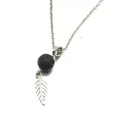 Pendant Necklaces Aromatherapy Essential Oil Diffuser Necklace Black Lava Rock Stone Bead Volcano Leaf Charms Stainless Stee Sexyhanz Dhfgf