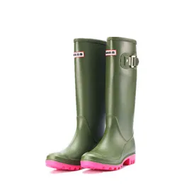 أحذية غير رسمية معزولة من المطاط Rainboots Women's Rain Boots مقاوم للماء الركبة العليا ويلنجتون جالوشس منتصف العجل الحذاء الأخضر باريس