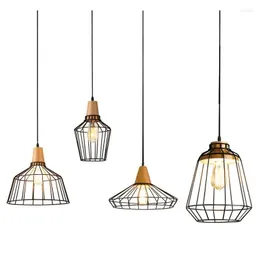 Lampade a sospensione Lampada da illuminazione industriale retrò Ferro Legno Lampada da sospensione nordica Apparecchi da cucina Ristorante Loft Hanglamp Apparecchio