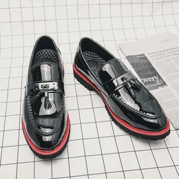 Shoes Black Patent Loafers Men Leather PU Retro Tassel Slip on Fashion Business Casual Daily All match AD Fashi