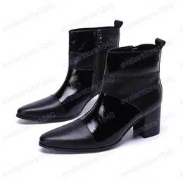 British Style Nightclub Party Men Boots Black Genuine Leather High Boots Jazz Dancer Boots Short Dress Shoes