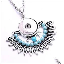 Pendant Necklaces Fahion Retro Sier Snap Button Pendant Jewelry Acrylic Pearl Paved Feather Charms 18Mm Snaps Buttons Neckl Mjfashion Dhptq