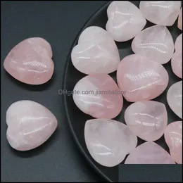 Pedra 25mm 30mm Rose Quartz Love Heart Stone Cura natural rosa mascote de cristal masculina peça de mão gem pedra reiki dhseller2010 dhmdx