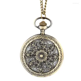 Pocket Watches Vintage Steampunk Hollow Flower Quartz Watch Necklace Pendant Chain Clock 11 Style Optional Gifts LXH