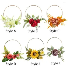 Decorative Flowers Floral Hoop Wreath Wall Hangings Garland Hanging Pendant For Party Nursery Front Door Bedroom Decor