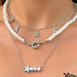 Kedjor 2022 Ladies Rhinestone Letter Pendant Necklace Set Bohemian Style Golden Star Long Chain Christmas Gift