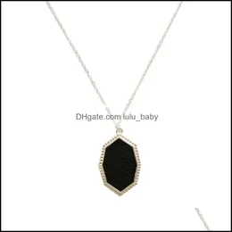 Pendant Necklaces Designer Hexagonal Prism Leopard Pu Leather Pendant Necklace Metal Chain For Women Geometric Jewelry Drop Lulubaby Dhxdf