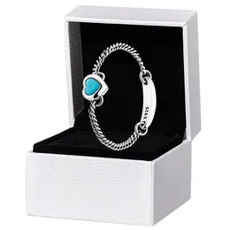 Frauen Mädchen Blauer Stein Kette Liebe Herz RING 925 Sterling Silber Party Schmuck Für Pandora Freundin Geschenk Ringe mit Original Box Set