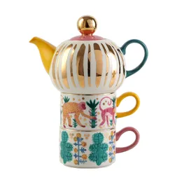 English Afternoon Coffee Tea Sets Hand-painted Gold Pot 2 Cups Creative Gift Ceramic Teacup Pot Coffee Cup