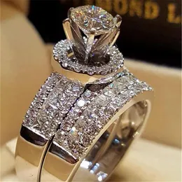 Echte prinses bruiloft diamanten ring set 14k gouden ronde bague diamant ring peridot bizuTeria witte topaz edelsteen 925 sieraden254d