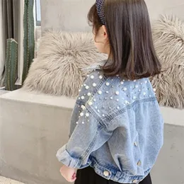 Jackor Pearls Beading Denim Jacket For Girls Fashion Coats Children Clothing Autumn Baby Clothes Ytterkläder Jean Coat 220827