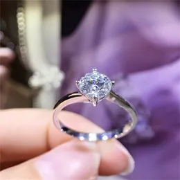 Anéis de casamento 18k anel de ouro branco df color 4 pild 05 de quilate 5mm engajamento de aniversário estilo simples 220829