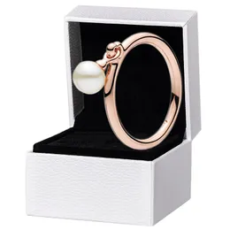 Kvinnor White Pearl Pendant Wedding Rose Rose Gold Plated Engagement Jewelry for Pandora 925 Silver Girl Gift Rings with Original Box Set