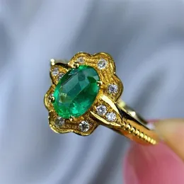 Solitaire Ring Wedding Rings AEAW AAA Lab Created Colombian Emerald Oval cut Emgagement Ring Real Solid 14k Yellow Gold with Pear Moissanite for Women