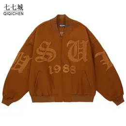 Mens Jaquetas Mens Bomber Jaquetas Carta Bordado Reunindo Rua Oversized Algodão Jaqueta de Beisebol Mulheres Hiphop Harajuku Retro Casaco Outwear 220829