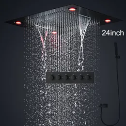 2022 مجموعة دش أسود فاخرة مُدمج الحمام Ceilling LED Dameheads Tyrfostatic Valve Mixer Bath 5functions system faucet system