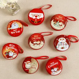 Dekoracje świąteczne mini blaszane pudełko świąteczne małe worka do przechowywania słuchawki Santa drukowane słuchawki monety portfel świąteczny prezent na cukierki torebki th0205