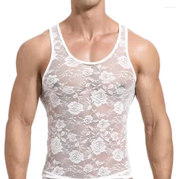 Indumenti da notte da uomo INCERUN Uomo Pigiama a rete Set di pizzo trasparente Sexy O-Collo senza maniche Canotta Boxer Slip 2 pezzi Abiti S-5XL