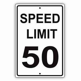 Metal Painting Warning Sign Speed Limit 50 MPH Miles Per Hour Black Letters Zone Slow Down Speeding Road Sign Business Sign 8X12 Inches T220829