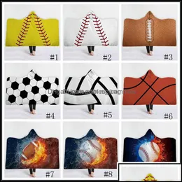 Koce koce domowe tkaniny ogrodowe 18 -stylowy baseball koc piłkarski piłka nożna softball z kapturem z kapturem nadrukowane 3D Dzieci Adts Plu Otklu