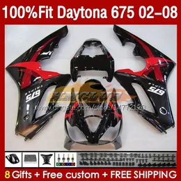 Daytona-675の噴射フェアリング02-08ブラックレッドブルクデイトナ675 R 675R 03 04 05 06 07 08ボディワーク148NO.50 Daytona675 2002 2003 2004 2005 2007 2007 2008 OEMボディキット