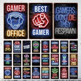 Metallmålning Gaming Chill Metal Sign Savage Gamer Vintage Tin Poster Game Zoon Retro Neon Gamer Room Decoration Shabby Plates Plack Bar Cafe T220829