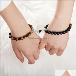 Charm Bracelets Heart Magnetic Snap Charms Lovers Couple Bracelet Lava Stone Beads Bracelets Unisex Distance Matching Bracle Sexyhanz Dho1C