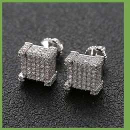 스터드 힙합 귀걸이를위한 스터드 힙합 귀걸이 골드 실버 아이스 아웃 CZ Square Earring with Screw Back Jewelry A111