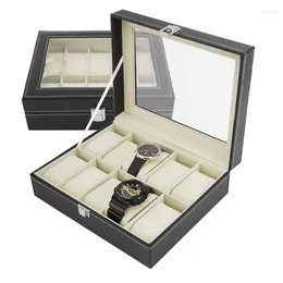 Titta p￥ l￥dor av h￶g kvalitet Box Black Pu Leather Case Holder M￤n Kvinnor Organiser Lagringsmycken Display Present