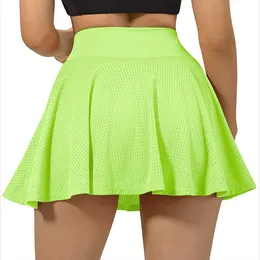 Lu Lu Lemen Tennis Womens Pleated Skirt 요가 복장 크로스 메쉬 골프 스커트 통기 피트니스 반바지