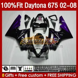 FATAÇÕES OEM PARA DAYTONA675 2002 2003 2004 2005 2006 2007 2008 Bodywork 148no.66 Daytona 675 R CC 675R 02 03 04 05 06 07 08 675cc 02-08 Fairing Kit de injeção Flames roxes rox