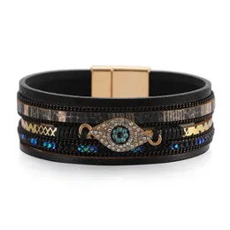 S3171 Turkey Evil Eye Leather Bracelets Rhinestone Blue Eyes Multi Layer PU Leather Bracelet