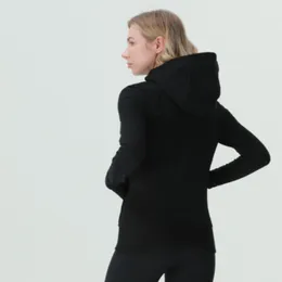 2022 Nytt LU-07 Yoga Wear Perfekt Oversized Höst Vinter Dam Plysch tröja Sport Hood Rund Hals Långa ärmar
