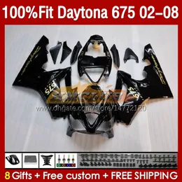 Обтекание плесени для инъекции для Daytona 675 675R 02 03 04 05 06 07 08 Bodys 148No.15 Daytona675 Daytona 675 R 2002 2003 2004 2005 2006 2007 2008 OEM Fairing Kit Glossy Black