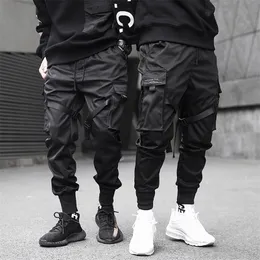 Мужские брюки мужчины груз черные ленты блокируют многокетневые harem joggers harajuku SweatWant Hip Hop Casual Bloys 220829