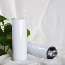 Sublimação do armazém dos EUA em branco Caneca de 20 onças de aço inoxidável cofristas retos em branco Tumbler branco com tampas e copos de transferência de calor de palha garrafas de água 50pcs/caixa 2