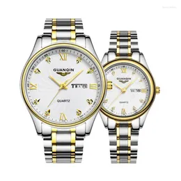Zegarek guanqin para zegarek set luksus Diamond 2022 mężczyzn Kobiet nadgarstka kwarc ze stali nierdzewnej renie Pareja hombre y mujer