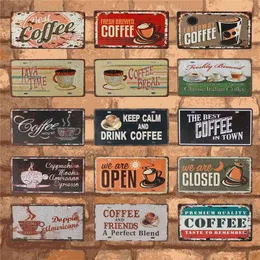 Metallmålning Öppen och stängd kaffestång Metallskylt Väggkonst Väggmålningar Vintage Tin Poster Shabby Plack Retro Plates Pub Cafe 3D Hemdekoration T220829