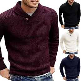 Męskie swetry Burgundowe zimowe ciepłe sweter Lapel pullover retro swobodne dzianiny do mody