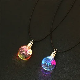 Neue trendige getrocknete Blumen Anhänger Halskette für Frauen LED leuchtende Blume Halskette Charme Kristall Glas Ball Halskette Schmuck