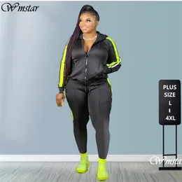 Kvinnors tvådelade byxor Plus Size S4XL 2 Set Women Fall Clothes Sweatsuit Joggers Outfit Zip Top Sweatpants Tracksuit grossist Drop 220830