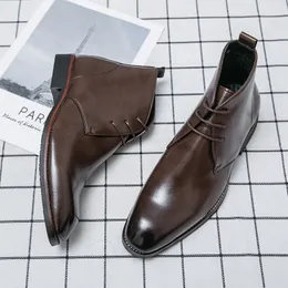 British Botas de tornozelo masculino Sapato de cor sólida Pu clássico deserto renda confortável moda de moda casual street versátil ad038