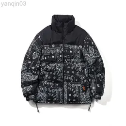 Men's Jackets Men Winter Warm Patchwork Vintage Painting Harajuku Padded Buffer Oversized Male Parka Mens Clothing L220830