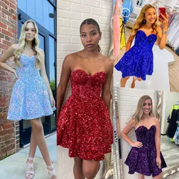 Sequin Velvet Hoco Dress 2023 Built-in Bones Lady Formal Cocktail Party Short Prom Homecoming Pageant Gown Out-Night Club Purple Royal-Blue Red Light-Blue Sweetheart