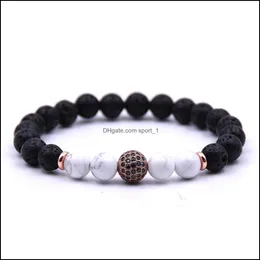 Fili di perline 10Pc / Set Natural 8Mm Lava Stone Cubic Zircon Ball Beads Bracciale Regali per uomo Donna Gioielli fatti a mano Dr Dhseller2010 Dhcla