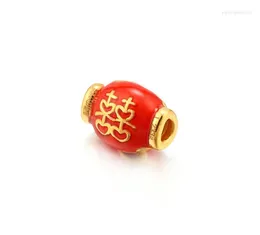 Naszyjniki wisiorek 999 sierpnia 24k żółte złoto 3D rzemieślnicze owalne kulki czerwony kolor